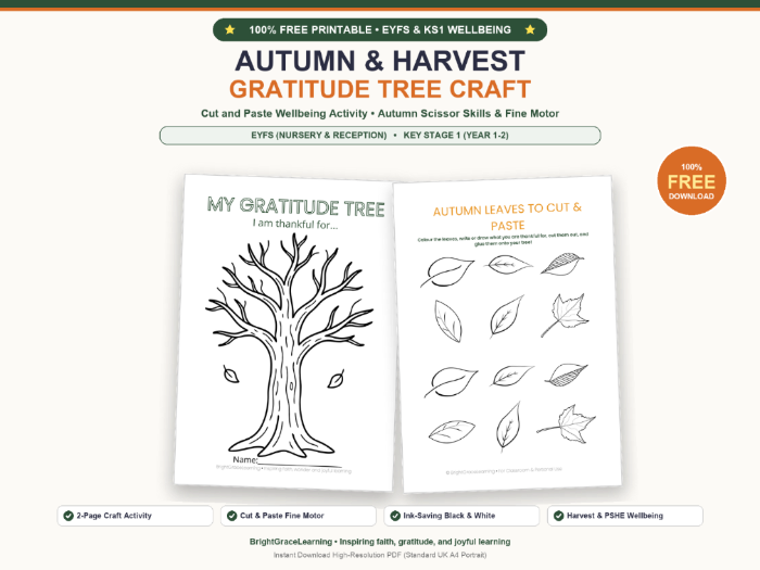 Autumn Gratitude Tree Craft | Harvest & Wellbeing Cut and Paste FREE