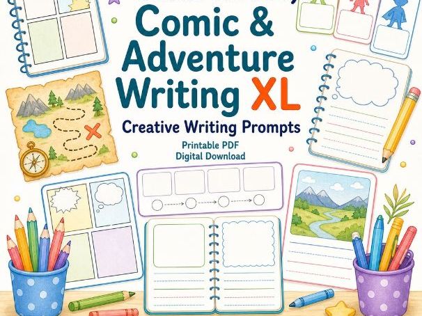 Character, Comic & Adventure Writing XL | Creative Writing Prompts | Printable PDF | Digital