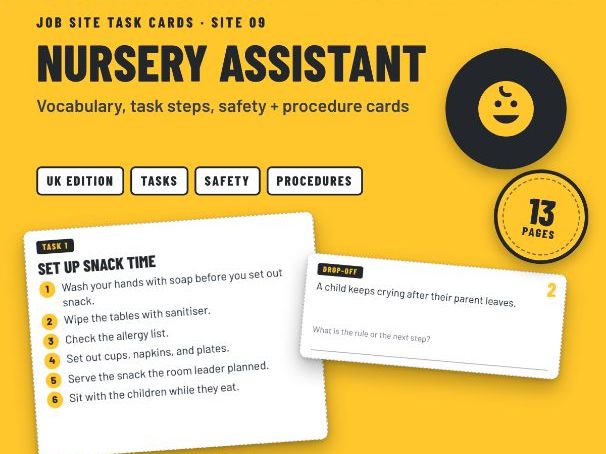 Nursery Assistant Task Cards: Head Counts, Snack + Collection Rules - SEND Post-16 (UK)
