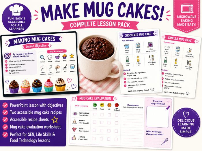 Cooking - making mug cakes lesson and recipes