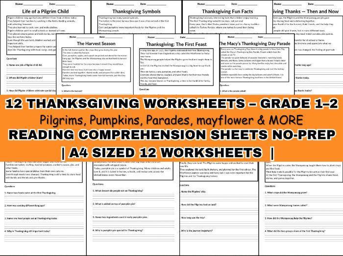 Thanksgiving Comprehension Worksheets | Reading Passages & Questions for Grades 1–2