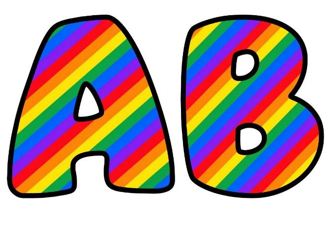 Rainbow Diagonal Stripes Bubble Letters | Striped Bulletin Board Letters | Classroom Display Pack