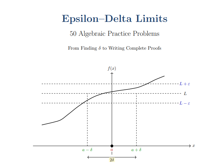 Epsilon–Delta Limits 50 Algebraic Practice Problems From Finding δ to Writing Complete Proofs