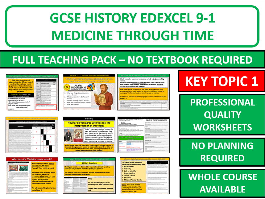 Edexcel GCSE History Medicine Through Time – Key Topic 1 Complete Unit (Medieval England)