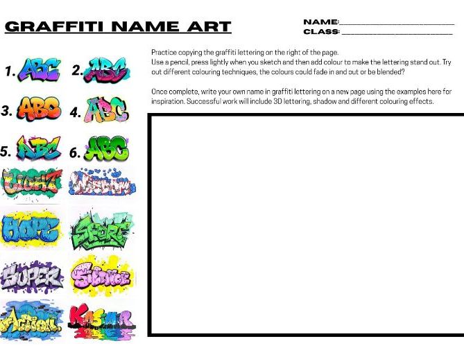 KS3 Art: Graffiti Name Design Worksheet