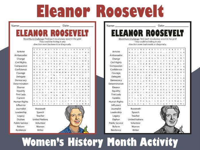 Eleanor Roosevelt Word Search Puzzle | Women’s History Month Activity