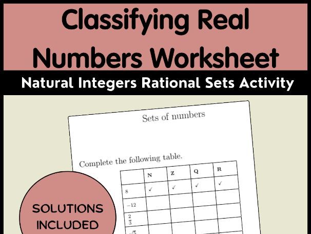 Classifying Real Numbers Worksheet Natural Integers Rational Sets Activity