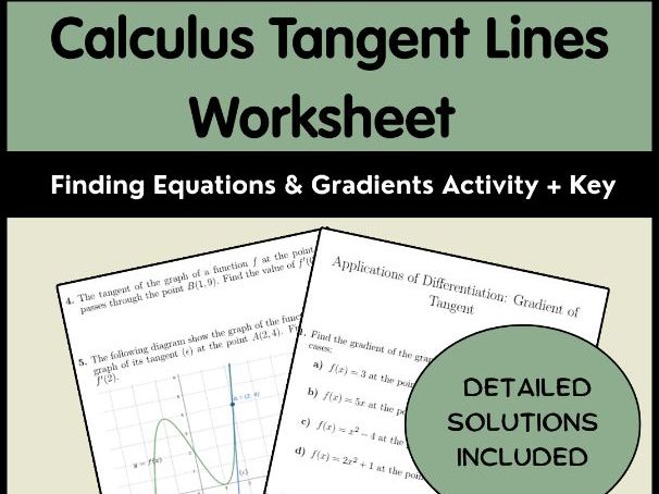 Calculus Tangent Lines Worksheet | Finding Equations & Gradients Activity + Key