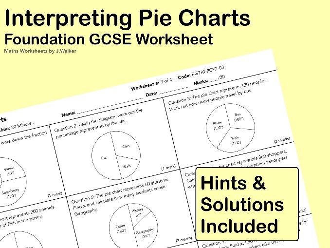 GCSE Maths Worksheet: Interpreting Pie Charts - Foundation Tier