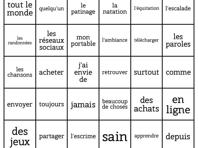 Bingo - French - les loisirs