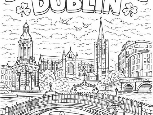Dublin, Ireland Colouring Page