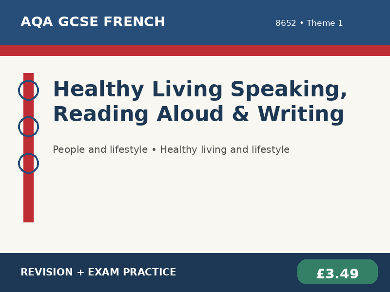 AQA GCSE French 8652 - Healthy Living Speaking, Reading Aloud & Writing