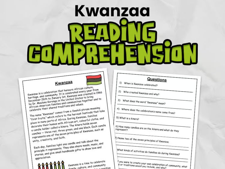 Kwanzaa Reading Comprehension for KS2 or Grades 3 - 5 | Guided Reading Task