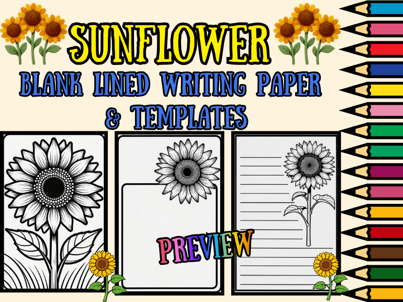 Sunflower Lined Writing Paper Templates & Coloring Pages | NO PREP Pack