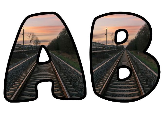 Train Tracks Alphabet Letters | Classroom Bulletin Board Display, A-Z 0-9 and Signs