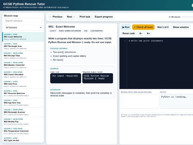GCSE Python Programming Intervention | 10 Lessons, Auto-Marked Tutor & Assessments