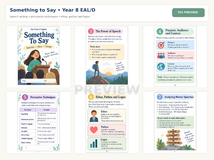 Something to Say | Speech Writing & Persuasive Techniques Workbook | KS3 / Year 8 EALD