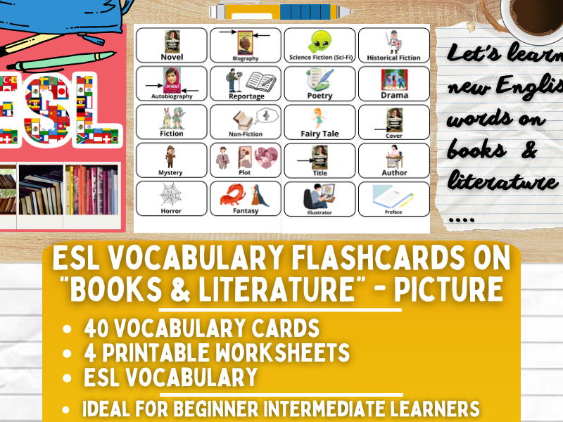 ESL Vocabulary Flashcards - Books & Literature - Pictures