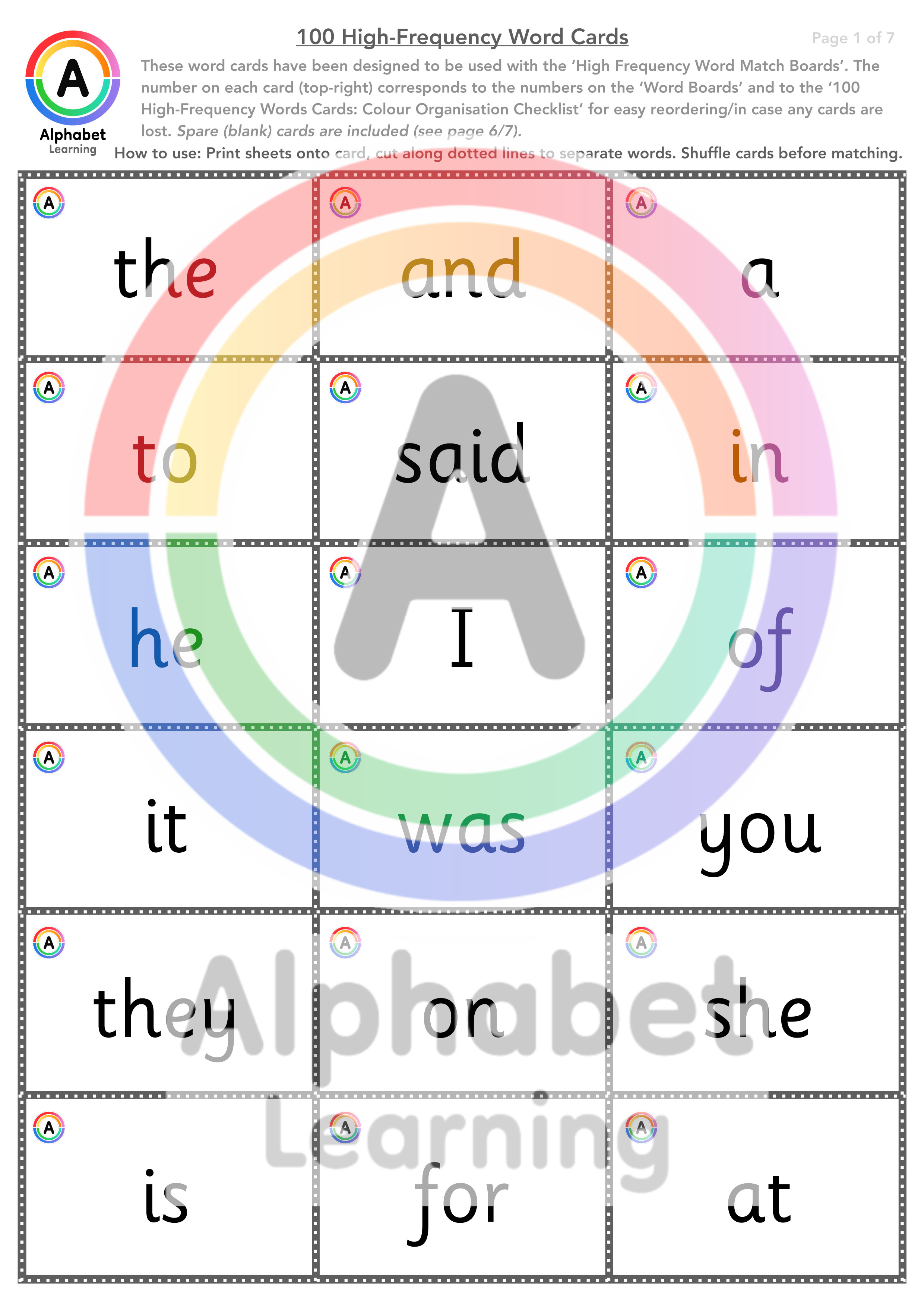 100 High Frequency Word Matching Activity set | Teaching Resources