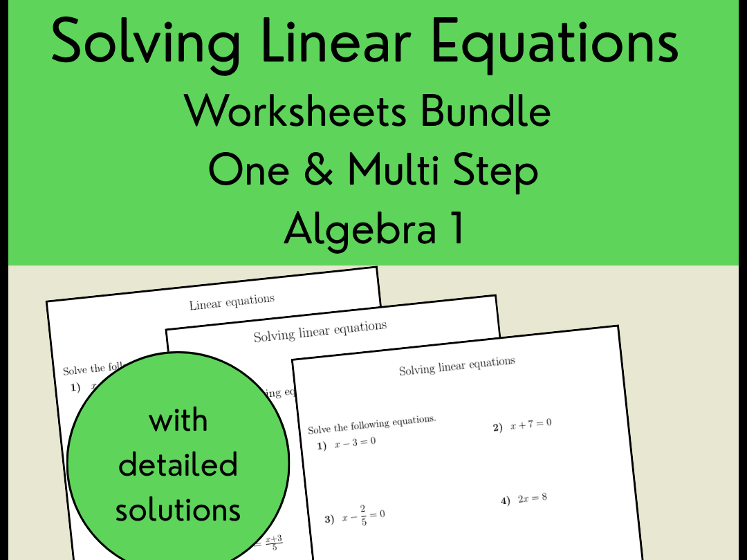 Solving Linear Equations Worksheets Bundle | One & Multi Step Algebra 1