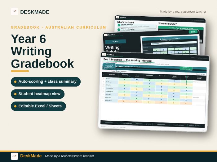 Year 6 Writing Rubric Gradebook | Australian Curriculum V9 | Excel