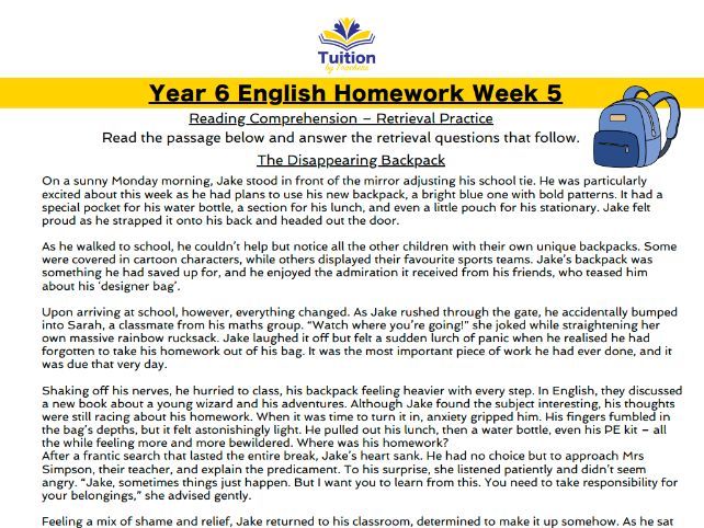 5. Year 6 - Reading Comprehension & Grammar