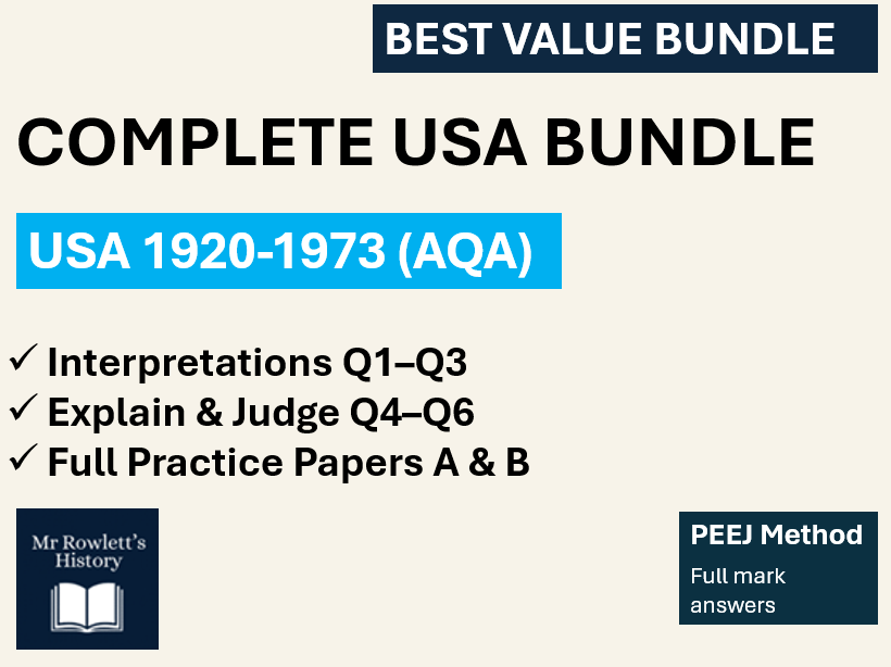AQA GCSE History USA 1920–73: Complete Exam Practice Bundle | Questions 1–6 | PEEJ Method