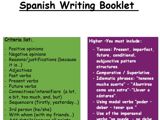 AQA GCSE SPANISH (NEW) Writing Booklet