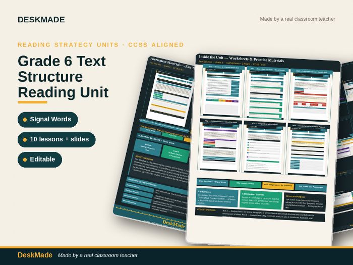 Grade 6 Text Structure Reading Unit | 10 Lessons + Signal Words
