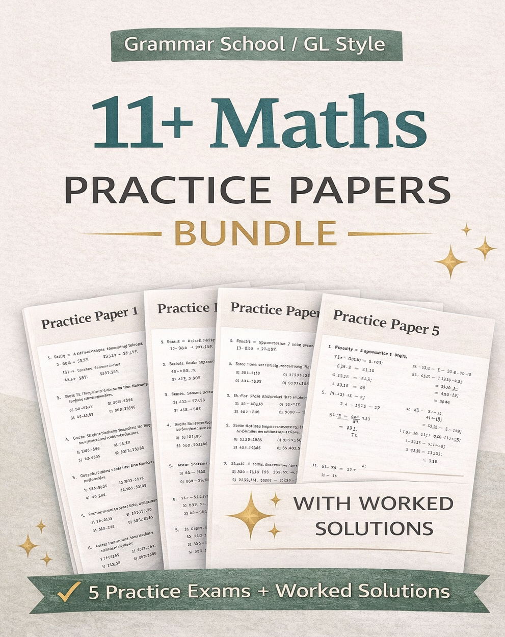 11+ Maths Mark Scheme & Worked Solutions Bundle – 3 Grammar School Papers – GL Style Answers