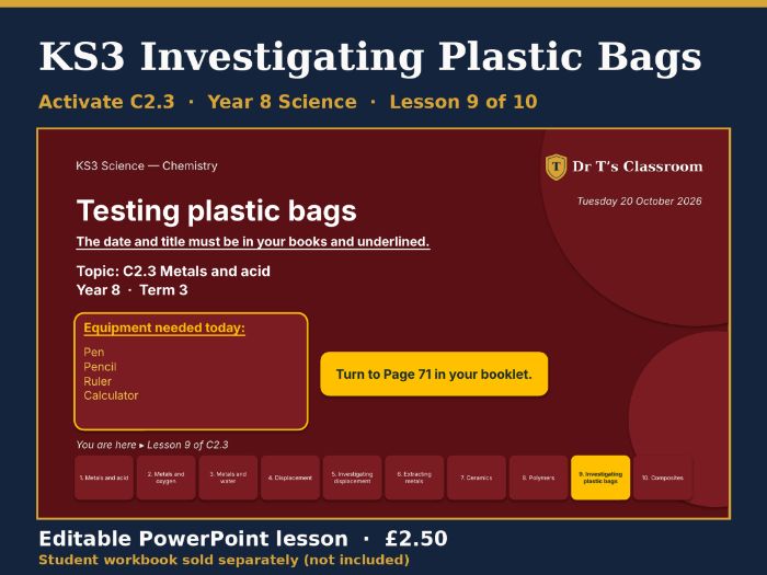 KS3 Activate C2.3 Metals and Non-metals: Investigating Plastic Bags