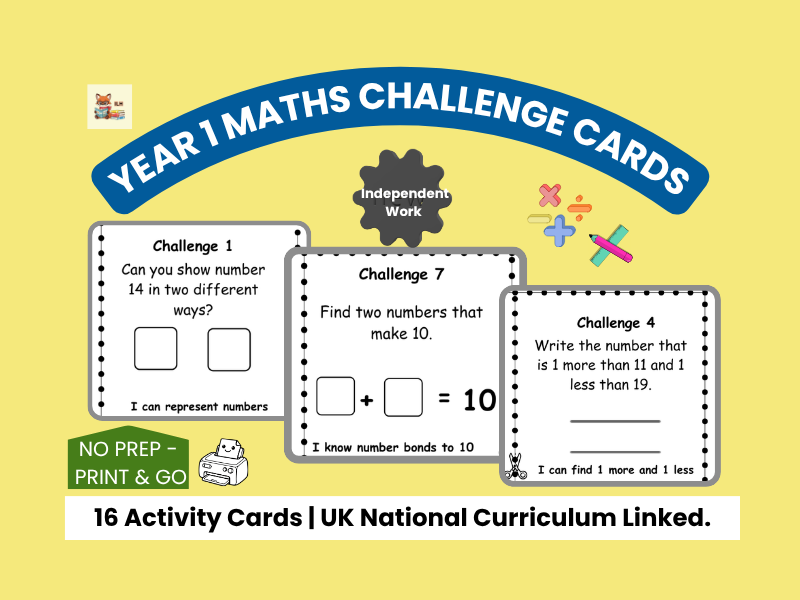 Year 1 Math Challenge Task Cards | Continuous Provision | Independent Work | UK Curriculum
