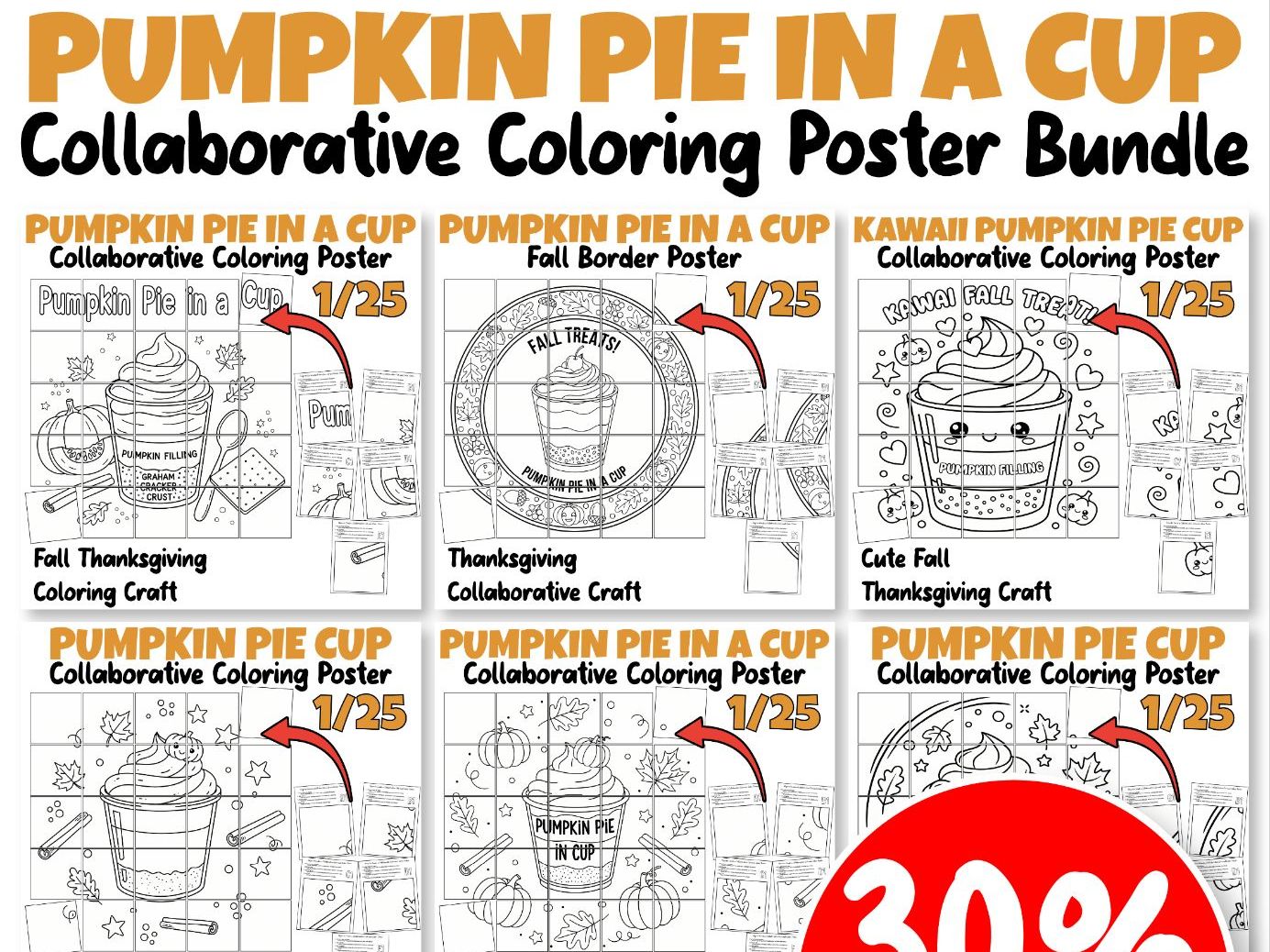 Pumpkin Pie in a Cup Collaborative Poster Bundle | Fall Thanksgiving Crafts