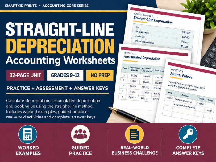 Straight-Line Depreciation Accounting Worksheets