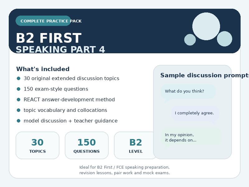 B2 First Speaking Part 4 – 30 Extended Discussion Topics | FCE Exam Practice