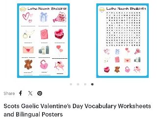 Scots Gaelic Valentine’s Day Vocabulary Worksheets and Bilingual Posters