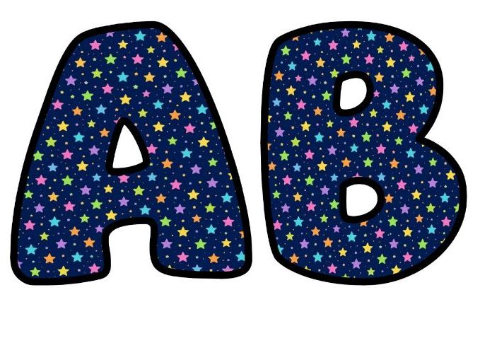 Tiny Stars Navy Bubble Letters | Space Topic Bulletin Board Letters | Printable Alphabet A-Z and 0-9