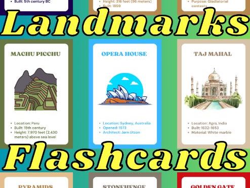 World Landmarks Flashcards Famous Landmarks Printable Cards Geography