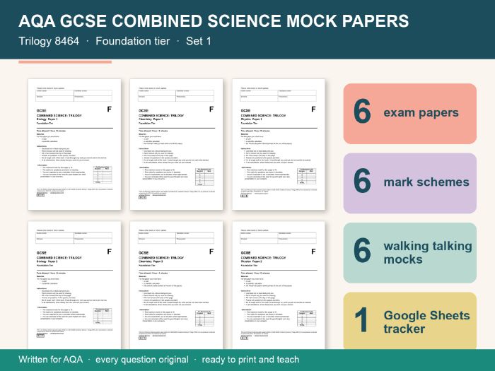 GCSE Combined Science Mock Papers AQA Foundation Set 1: Papers, Mark Schemes, WTMs and Tracker