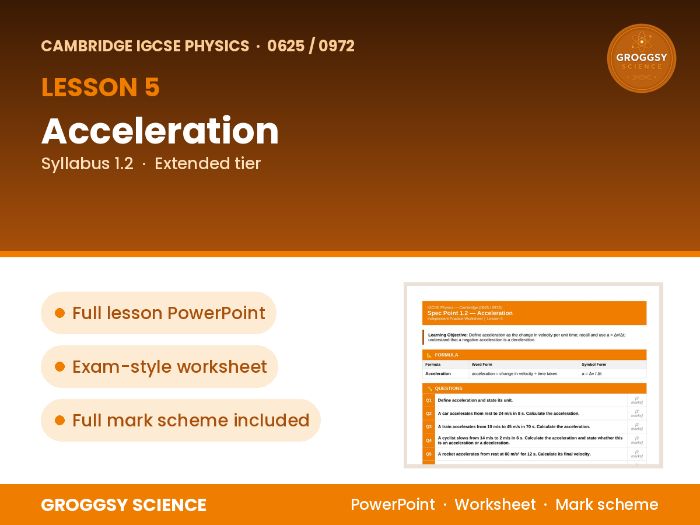 Cambridge IGCSE Physics 0625: Acceleration | Unit 1 | L5
