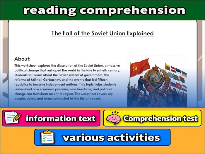 The Fall of the Soviet Union Explained - reading  Comprehension & Activities