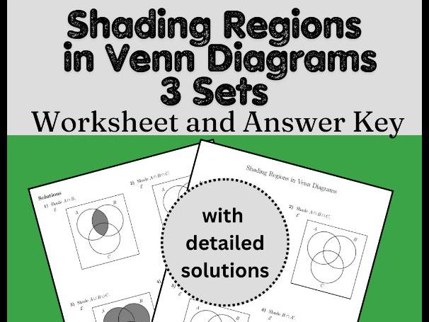 Shading Regions in Venn Diagrams 3 Sets Worksheet and Answer Key