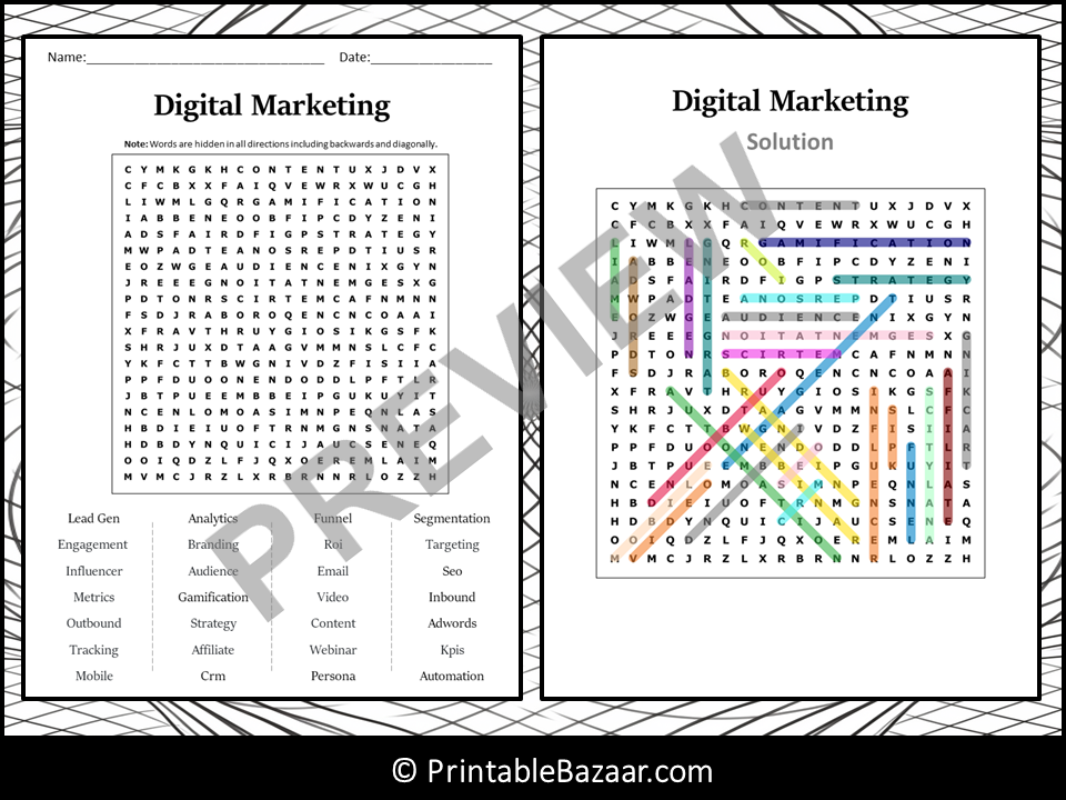 Digital Marketing Word Search Puzzle Worksheet Activity Teaching