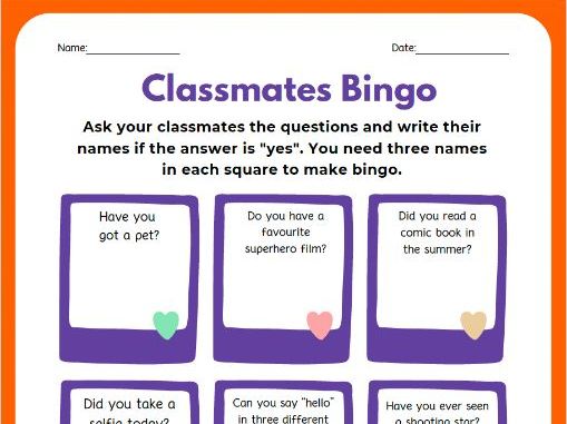 Back to School Classmates Bingo | ESL Speaking & Getting to Know You Activity