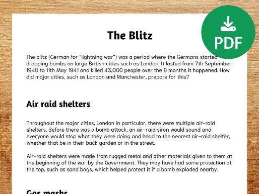 The Blitz Comprehension Worksheet
