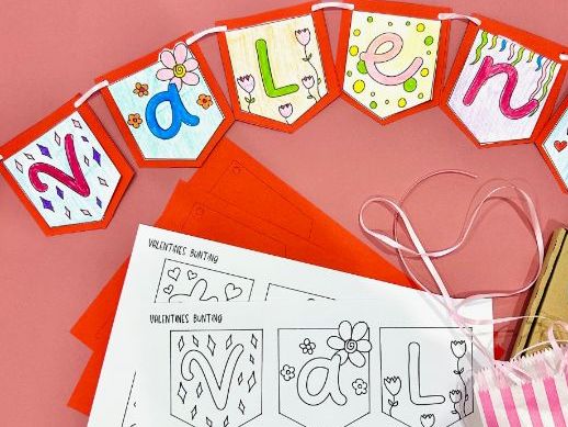 Valentines Bunting, Make Your Own Valentines Bunting, Printable Valentines Decorations, Art & Design