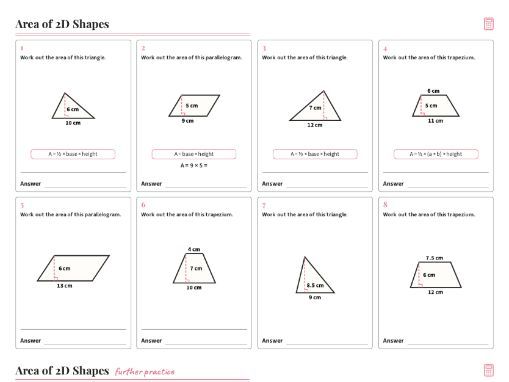 Area of 2D Shapes Worksheet GCSE Maths
