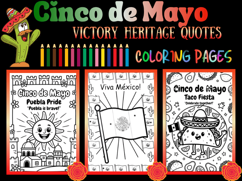 Cinco de Mayo Coloring Pages for Kids | Victory Heritage Quotes | May 5 NO PREP