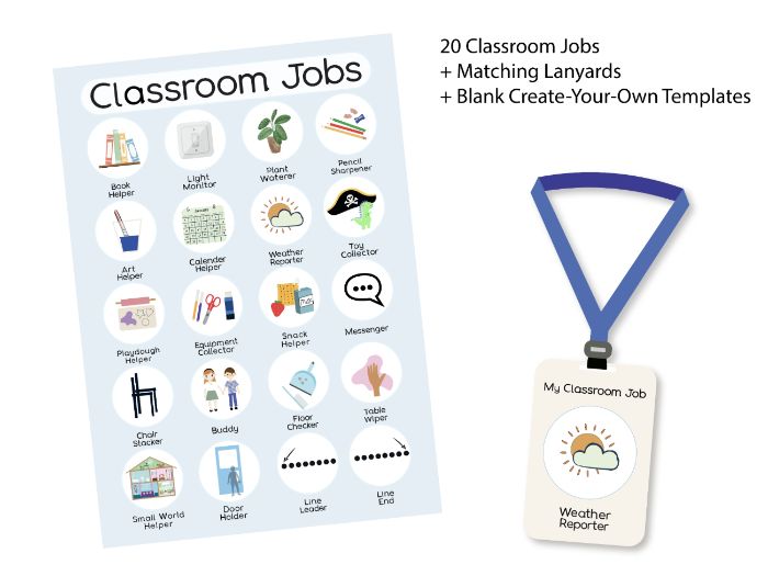 Classroom Jobs Posters & Lanyard Inserts | Early Years & Kindergarten (20 Jobs)