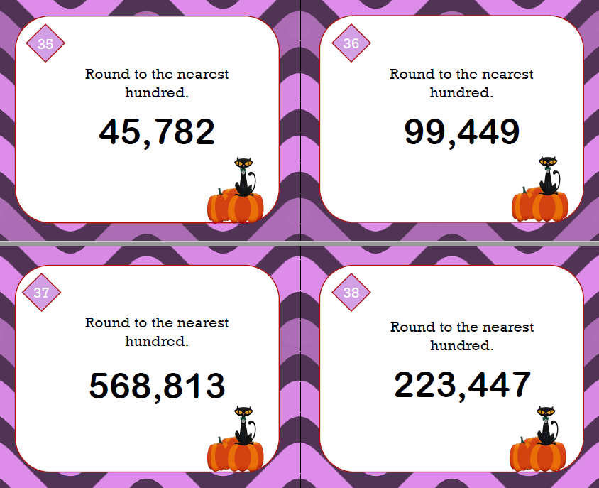 Halloween Themed Rounding Numbers Math Task Cards | Teaching Resources